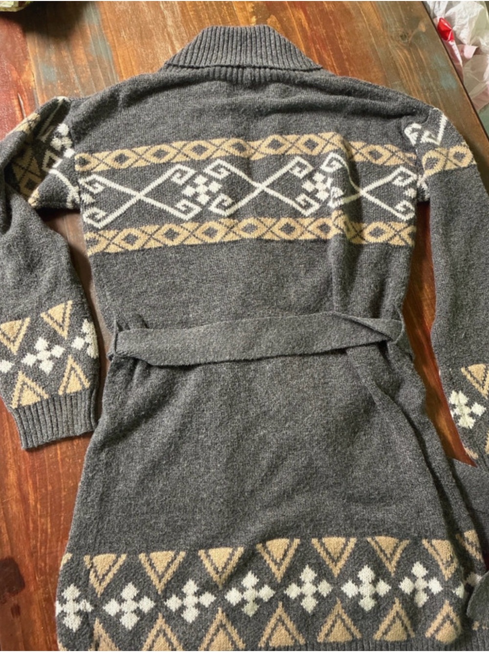 Knox Rose Belted Cardigan w/Geometric Pattern Medium - Picture 2 of 7